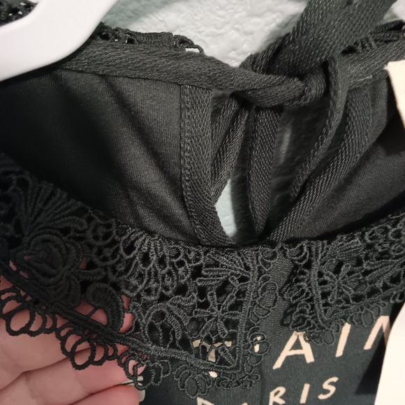 Black Je T'aime Paris Top with Lace Collar - Picture 3 of 4